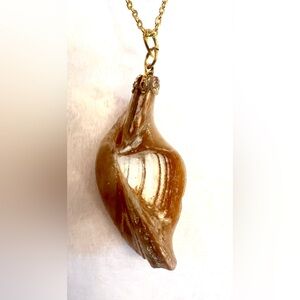 Natural Sea Shell Pendant Necklace Gold plated 22 Inch Chain Beach Jewelry